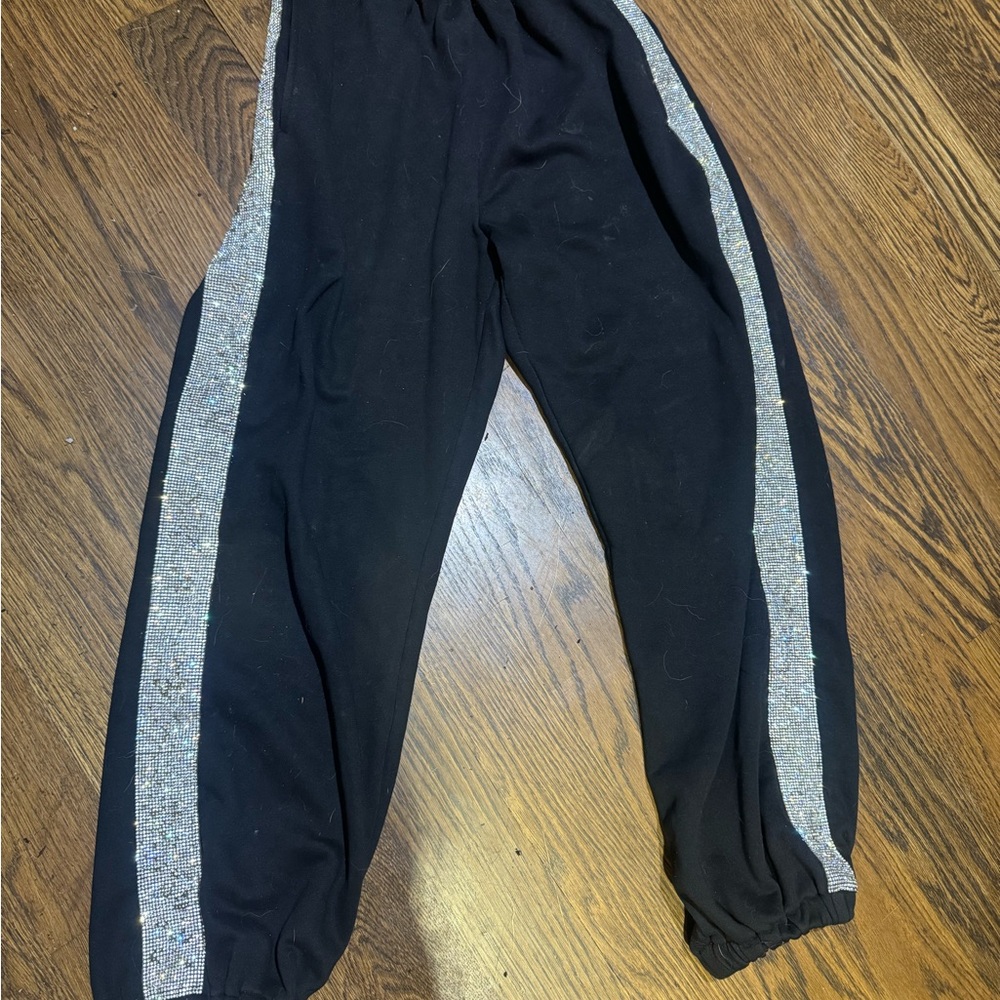 Dolls Kill Poster Grl Black Joggers with Rhinestones